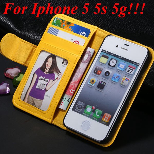 4S 5S Luxury Pu Leather Case Photo Frame Flip Cover For Iphone 5 5 1330267603-8-yellow for 5s