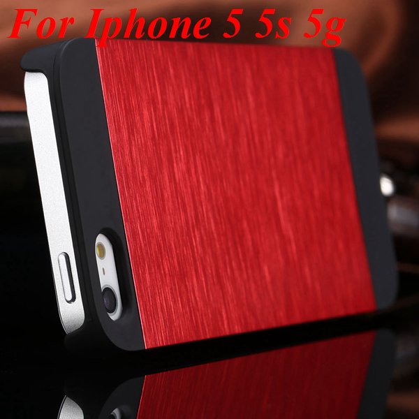 5S 4S Aluminum Case Deluxe Metal Brush Back Cover For Iphone 5 5S 1850171571-3-red for 5S