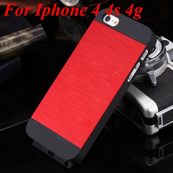 5S 4S Aluminum Case Deluxe Metal Brush Back Cover For Iphone 5 5S 1850171571-8-red for 4S