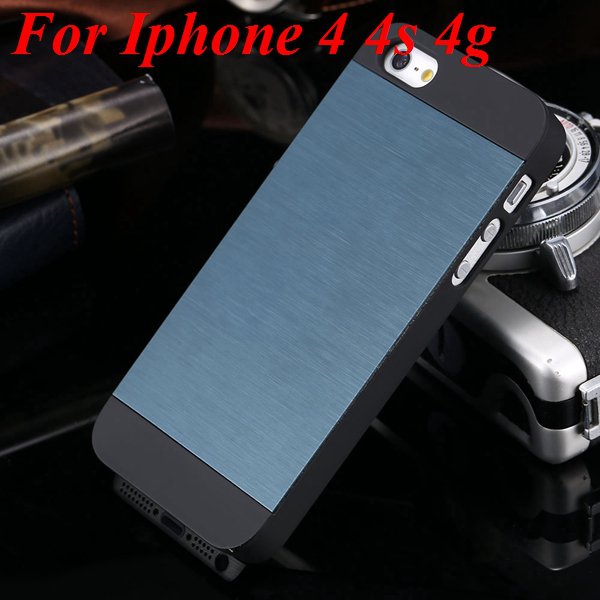 4S 5S Back Case Luxury Metal Brush Aluminum Cover For Iphone 4 4S 1850110222-10-navy blue for 4S