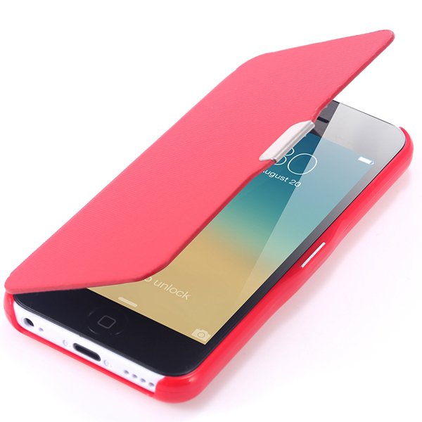 Fashion Flip Pu Leather Full Protect Cover For Apple Iphone 5C Cas 32240347361-3-red