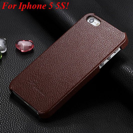 4S 5S Genuine Leather Case Original Real Cowhide Leather Cover For 1551484355-2-brown for 5S