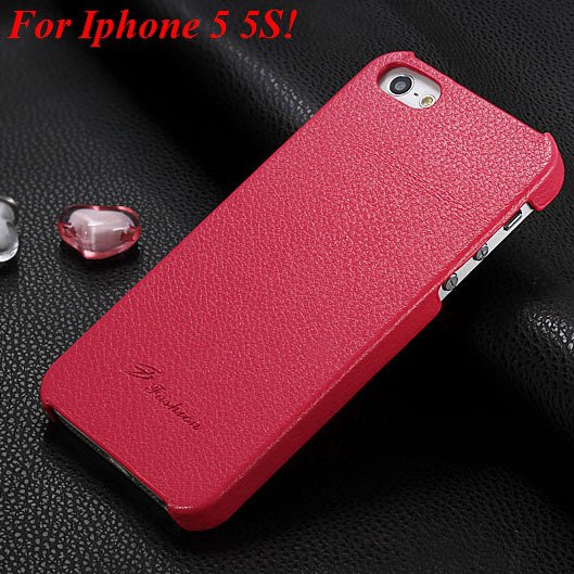 4S 5S Genuine Leather Case Original Real Cowhide Leather Cover For 1551484355-3-hot pink for 5S