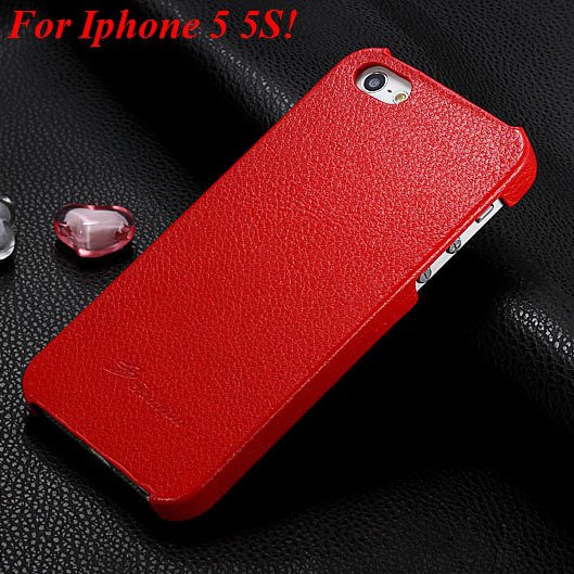 4S 5S Genuine Leather Case Original Real Cowhide Leather Cover For 1551484355-4-red for 5S
