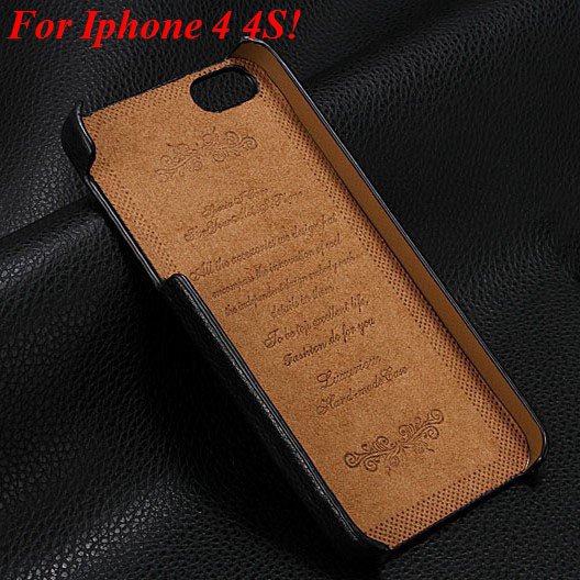 4S 5S Genuine Leather Case Original Real Cowhide Leather Cover For 1551484355-6-black for 4s
