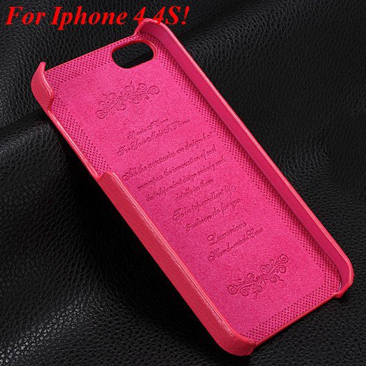 4S 5S Genuine Leather Case Original Real Cowhide Leather Cover For 1551484355-8-hot pink for 4s