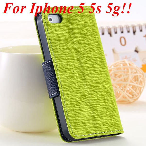 Fashion Full Case For Iphone 5 5S 5G Tpu+Pu Wallet Stand Flip Leat 1777369209-1-green for 5S