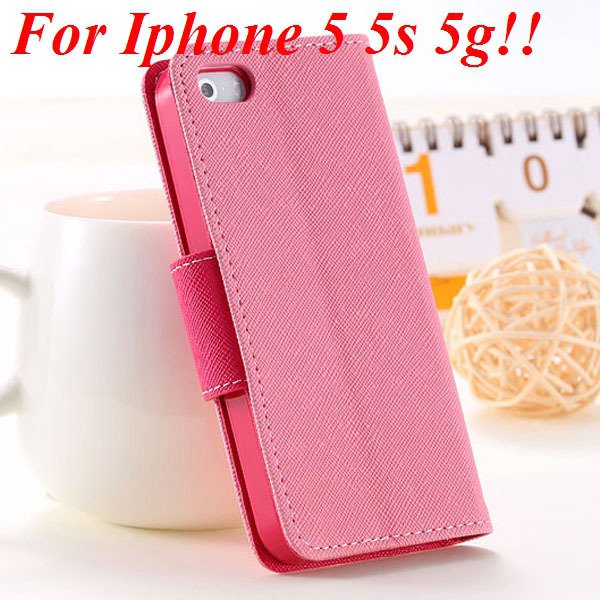 Fashion Full Case For Iphone 5 5S 5G Tpu+Pu Wallet Stand Flip Leat 1777369209-11-pink for 5S