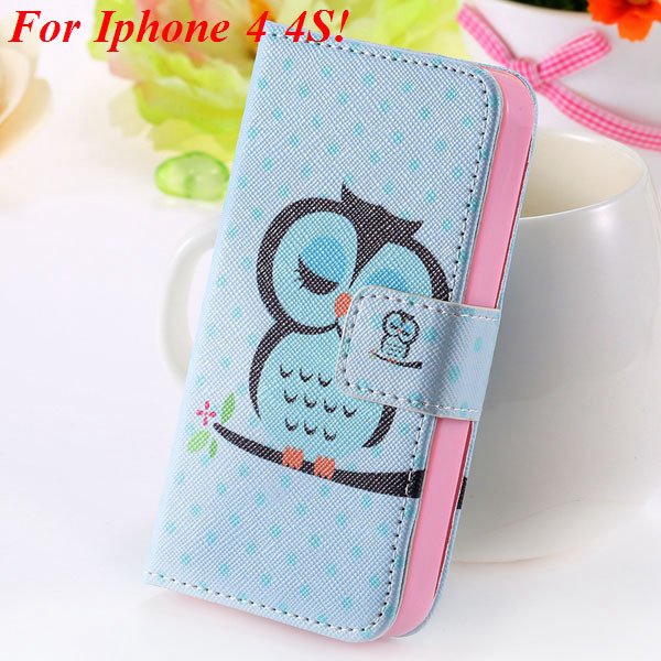 Cute Animal Structure Flip Wallet Case For Iphone 5 5S 5G 4 4S 4G 1925524274-8-4s sky blue owl