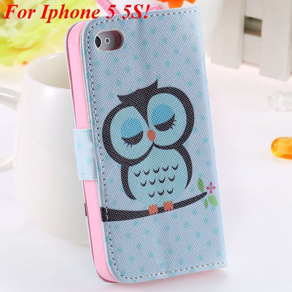 Cute Animal Structure Flip Wallet Case For Iphone 5 5S 5G 4 4S 4G 1925524274-16-5s sky blue owl