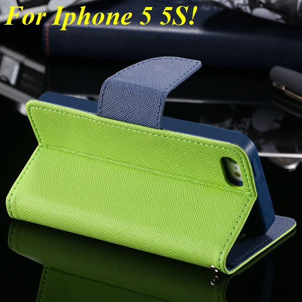 Tpu+Pu Wallet Book Style Case For Iphone 5 5S 5G Flip Leather Carr 1774336501-1-green