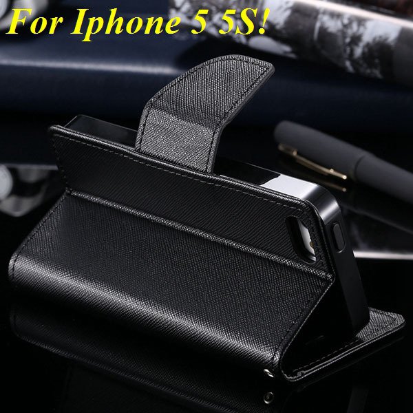 Tpu+Pu Wallet Book Style Case For Iphone 5 5S 5G Flip Leather Carr 1774336501-3-all black
