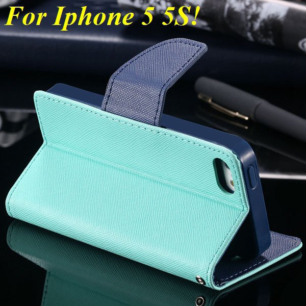 Tpu+Pu Wallet Book Style Case For Iphone 5 5S 5G Flip Leather Carr 1774336501-6-mint green