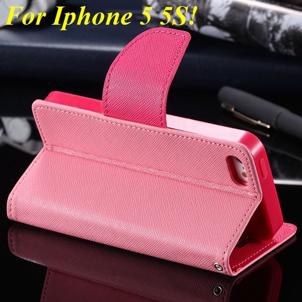 Tpu+Pu Wallet Book Style Case For Iphone 5 5S 5G Flip Leather Carr 1774336501-10-pink