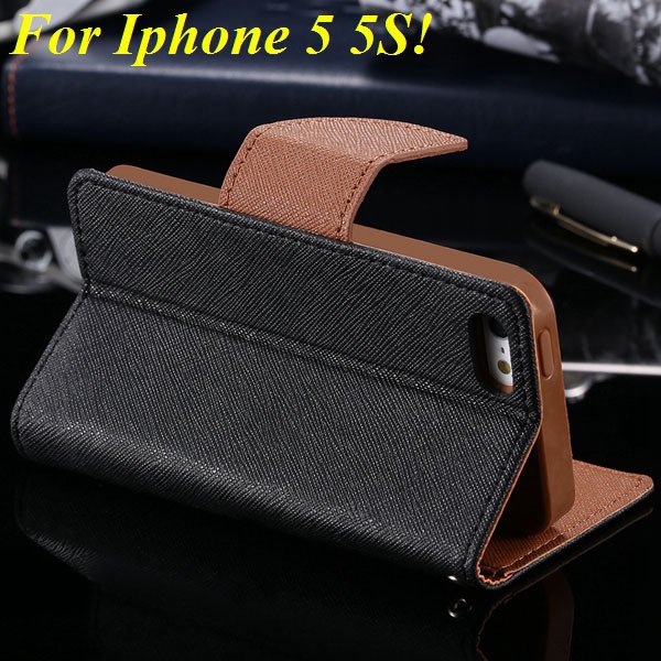 Tpu+Pu Wallet Book Style Case For Iphone 5 5S 5G Flip Leather Carr 1774336501-11-black and brown