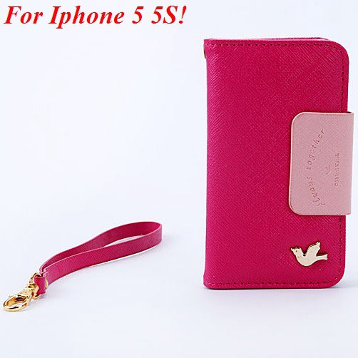 4S 5S Wallet Case For Iphone 5 5S 5G 4 4S 4G Fly Bird Flip Pu Leat 1848633058-1-hot pink for 5S