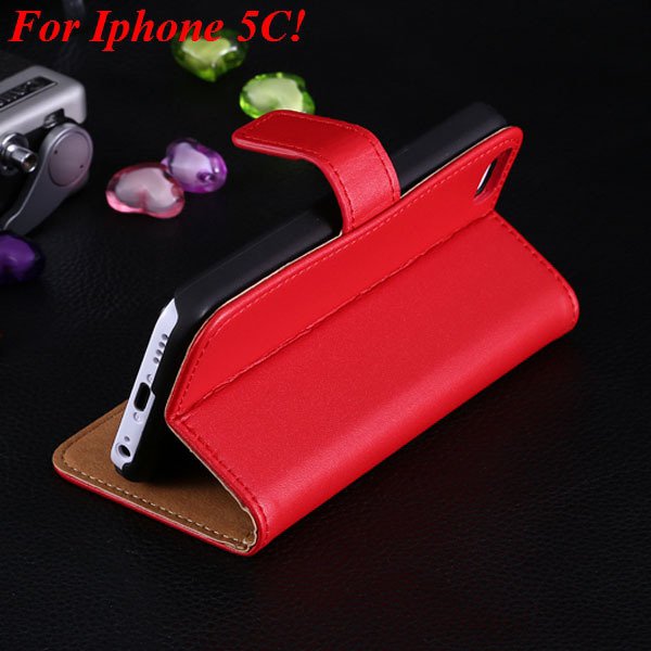 5C Genuine Leather Case Flip Cover For Iphone 5C Full Wallet Phone 1850594132-8-red for 5C