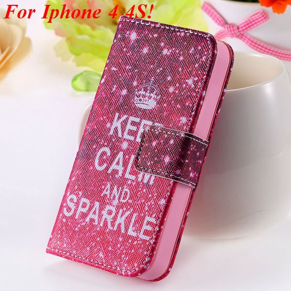 Matt Color Printed Flip Leather Case For Iphone 4 4S 4G 5 5S 5G Wa 1925063846-1-4s Hot Pink Crown