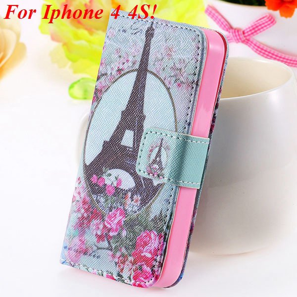 Matt Color Printed Flip Leather Case For Iphone 4 4S 4G 5 5S 5G Wa 1925063846-3-4s Flower Tower