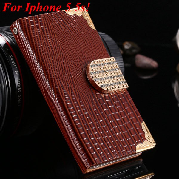4S 5S Luxury Bling Diamond Flip Case For Iphone 4 4S 4G 5 5S 5G Pu 1892068653-6-brown for 5s