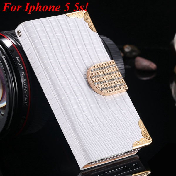 4S 5S Diamond Leather Case For Iphone 5 5S 5G 4 4S 4G Flip Wallet 1892017068-1-white for 5s
