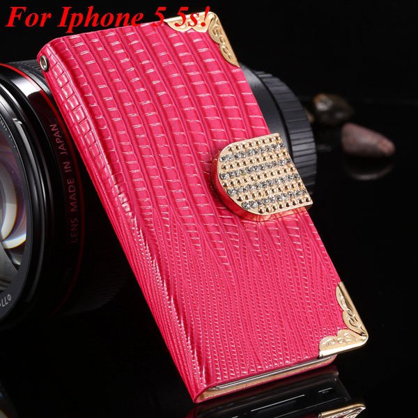 4S 5S Diamond Leather Case For Iphone 5 5S 5G 4 4S 4G Flip Wallet 1892017068-5-hot pink for 5s