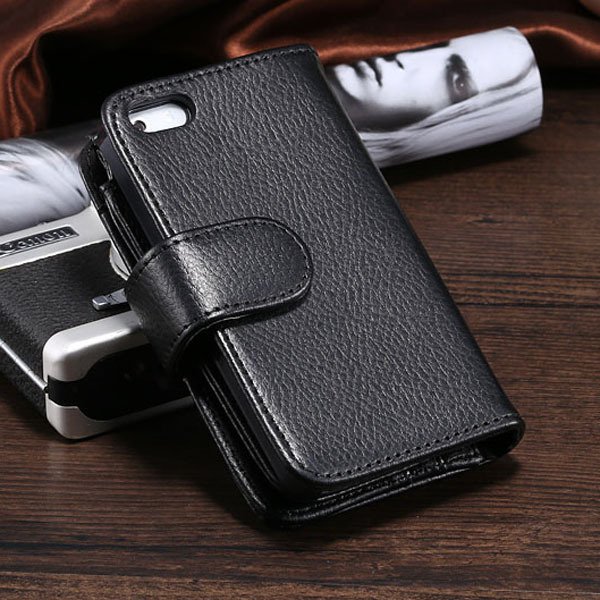 Best Quality Folded Lichi Grain Case For Iphone 5 5S 5G Card Inser 1782816388-1-black