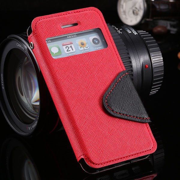 5S Window Case Flip View Cover For Iphone 5 5S 5G Pu Wallet Leathe 1927855633-8-red