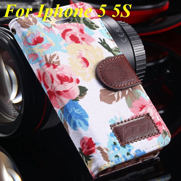 5S Luxury Pu Leather Case Flower Floral Wallet Cover For Iphone 5 1987089090-2-white for 5s
