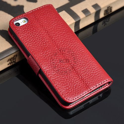 5S Luxury Original Genuine Leather Case For Iphone 5 5G Wallet Fli 1009156720-3-red
