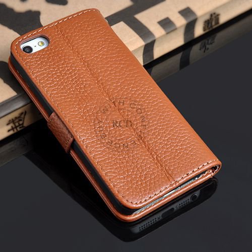 5S Luxury Original Genuine Leather Case For Iphone 5 5G Wallet Fli 1009156720-4-brown