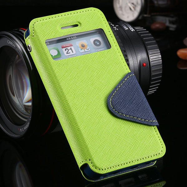Window Display View Case For Iphone 5 5S 5G Flip Pu Leather Cover 1927251282-9-green