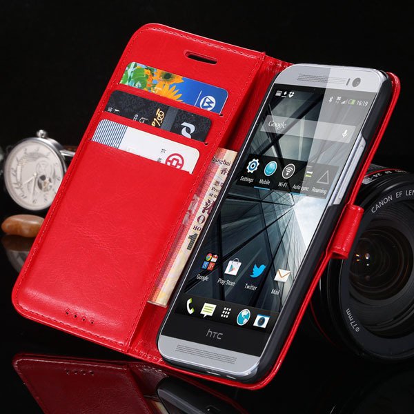 M8 Flip Wallet Case For Htc One M8 Full Pu Leather Cover With Stan 1877666152-3-red