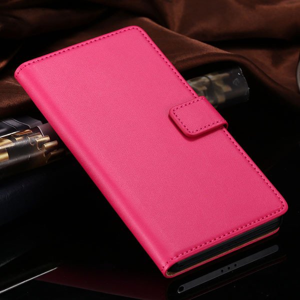 Hot Genuine Leather Wallet Case For Sony-Ericsson Xperia Z2 D6503 1821664329-3-hot pink