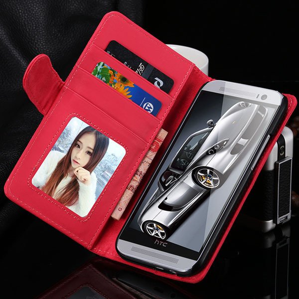 M8 Retro Pu Leather Case For Htc M8 Flip Wallet Cover Stand Holder 1868260974-8-hot pink