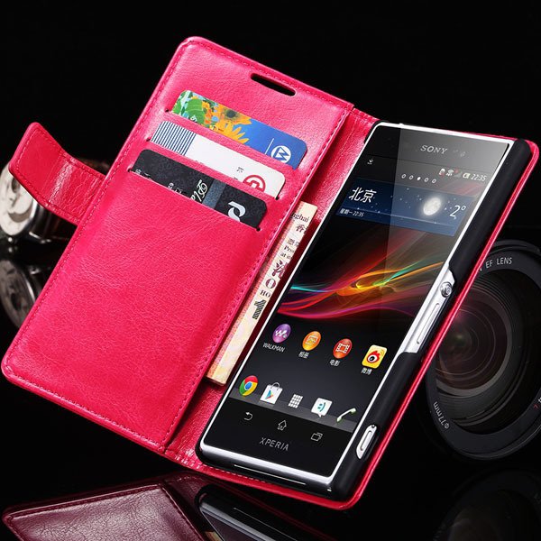 Z2 Flip Case For Sony-Ericsson Xperia Z2 Pu Leather Wallet Bag For 32263484703-4-hot pink