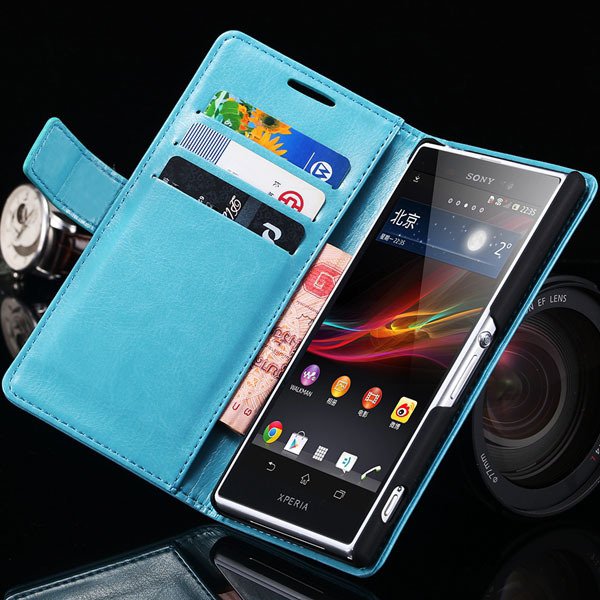 Z2 Flip Case For Sony-Ericsson Xperia Z2 Pu Leather Wallet Bag For 32263484703-5-blue