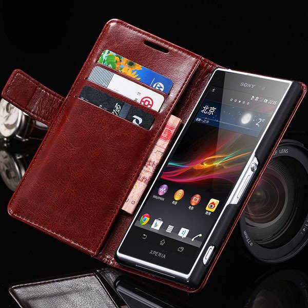 Z2 Flip Case For Sony-Ericsson Xperia Z2 Pu Leather Wallet Bag For 32263484703-6-brown