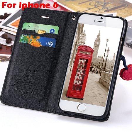 Newest Girl'S Cute Cherry Leather Case For Iphone 6 & Iphone 6 Plu 32214517740-1-Black For Iphone 6