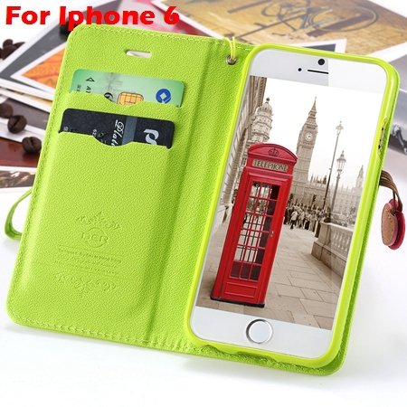 Newest Girl'S Cute Cherry Leather Case For Iphone 6 & Iphone 6 Plu 32214517740-4-Green For Iphone 6