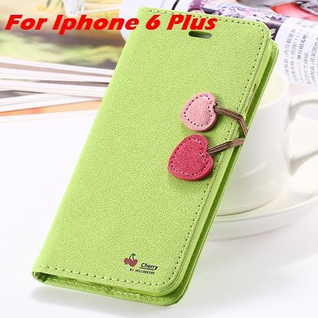 Newest Girl'S Cute Cherry Leather Case For Iphone 6 & Iphone 6 Plu 32214517740-10-Green For I6 Plus
