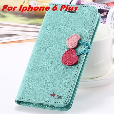 Newest Girl'S Cute Cherry Leather Case For Iphone 6 & Iphone 6 Plu 32214517740-11-Mint For I6 Plus