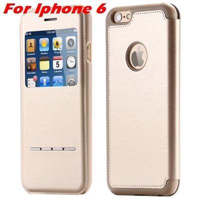 Luxury Gold Smart Answer Flip Leather Case For Iphone 6 /Iphone 6 32266094621-4-Gold For Iphone 6