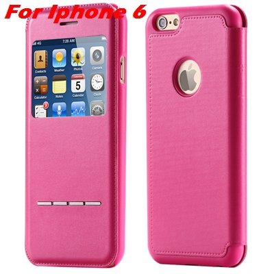 Luxury Gold Smart Answer Flip Leather Case For Iphone 6 /Iphone 6 32266094621-5-Hot Pink For Iphone