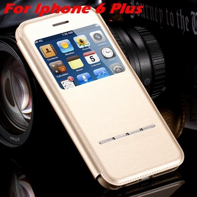 Luxury Gold Smart Answer Flip Leather Case For Iphone 6 /Iphone 6 32266094621-9-Gold For I6 Plus