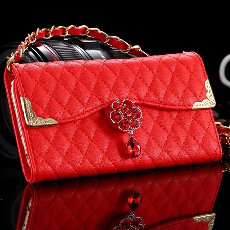 New Arrival Luxury Flip Pu Leather Case For Iphone 6 4.7 Lattice P 32223495624-3-Red
