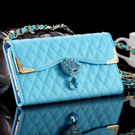 New Arrival Luxury Flip Pu Leather Case For Iphone 6 4.7 Lattice P 32223495624-5-Sky Blue