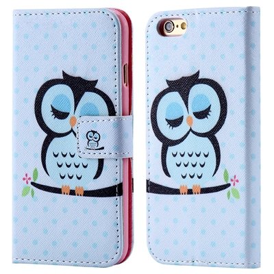 Retro Colorful Mat Pattern Pu Leather Case For Iphone 6 Flip Stand 32255140015-3-Sky Blue Owl