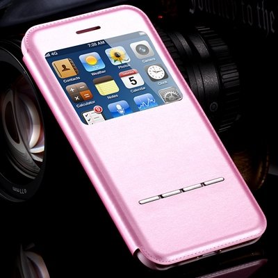 Window View Luxury Business Gold Leather Case For Iphone 6 4.7 Fli 32266459855-3-Pink