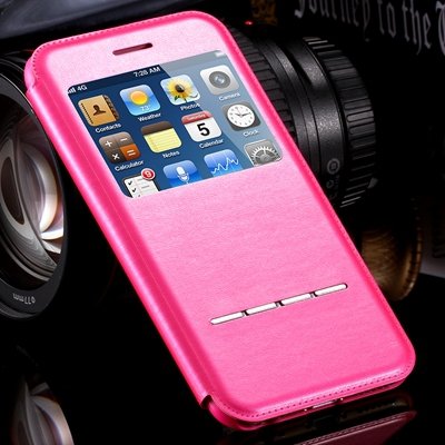 Window View Luxury Business Gold Leather Case For Iphone 6 4.7 Fli 32266459855-5-Hot Pink